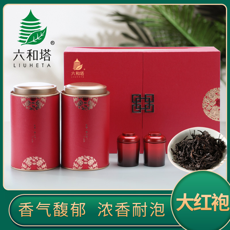 大红袍茶叶 六和塔福建原产浓香乌龙茶罐装茶叶礼盒装200g