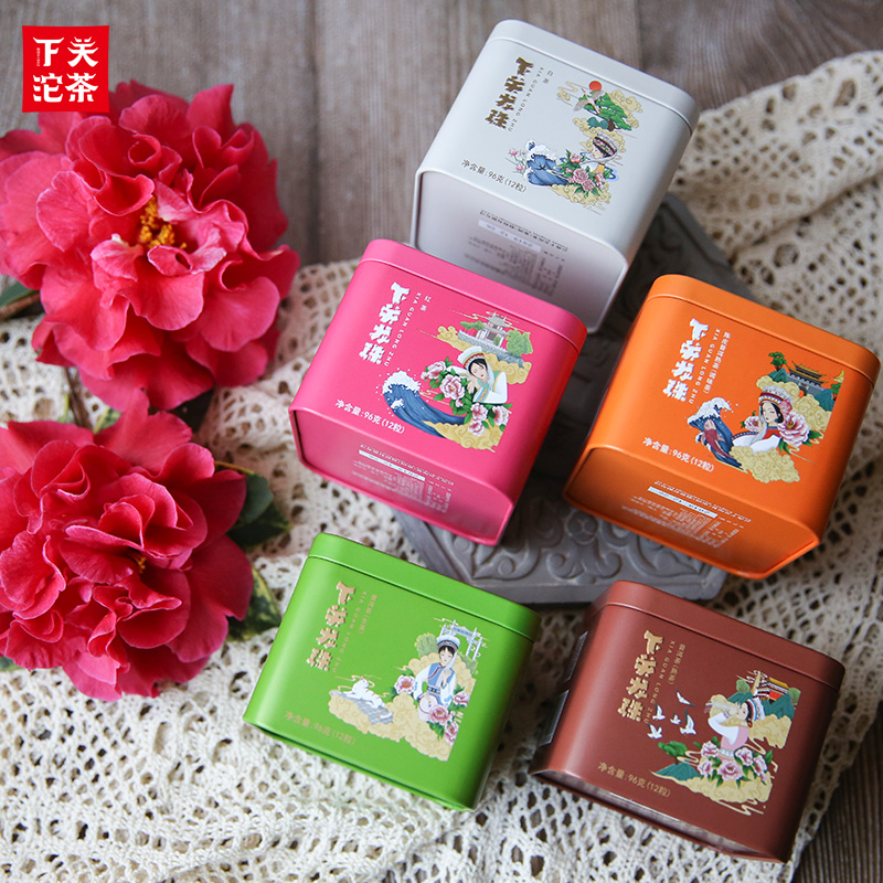 下关金花龙珠普洱熟茶/白茶/红茶/生茶/陈皮茶5盒组合
